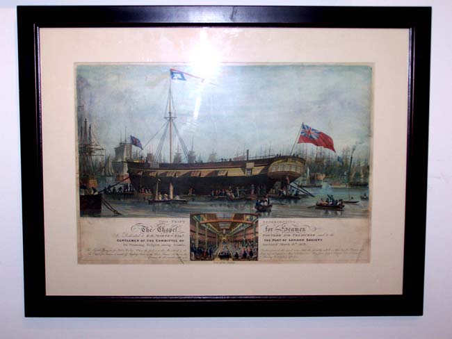 A beautiful hand colored aquatint engraving of "The Chapel for Seamen, Port of London" published by Robert Ackerman, London, 1819. — image 2